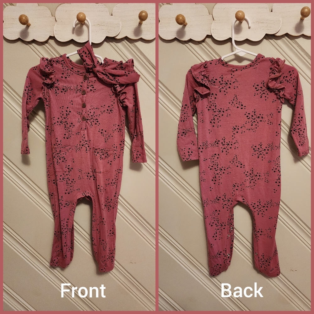 Jessica Simpson Purple & Navy Romper w/matching headband - 18 months